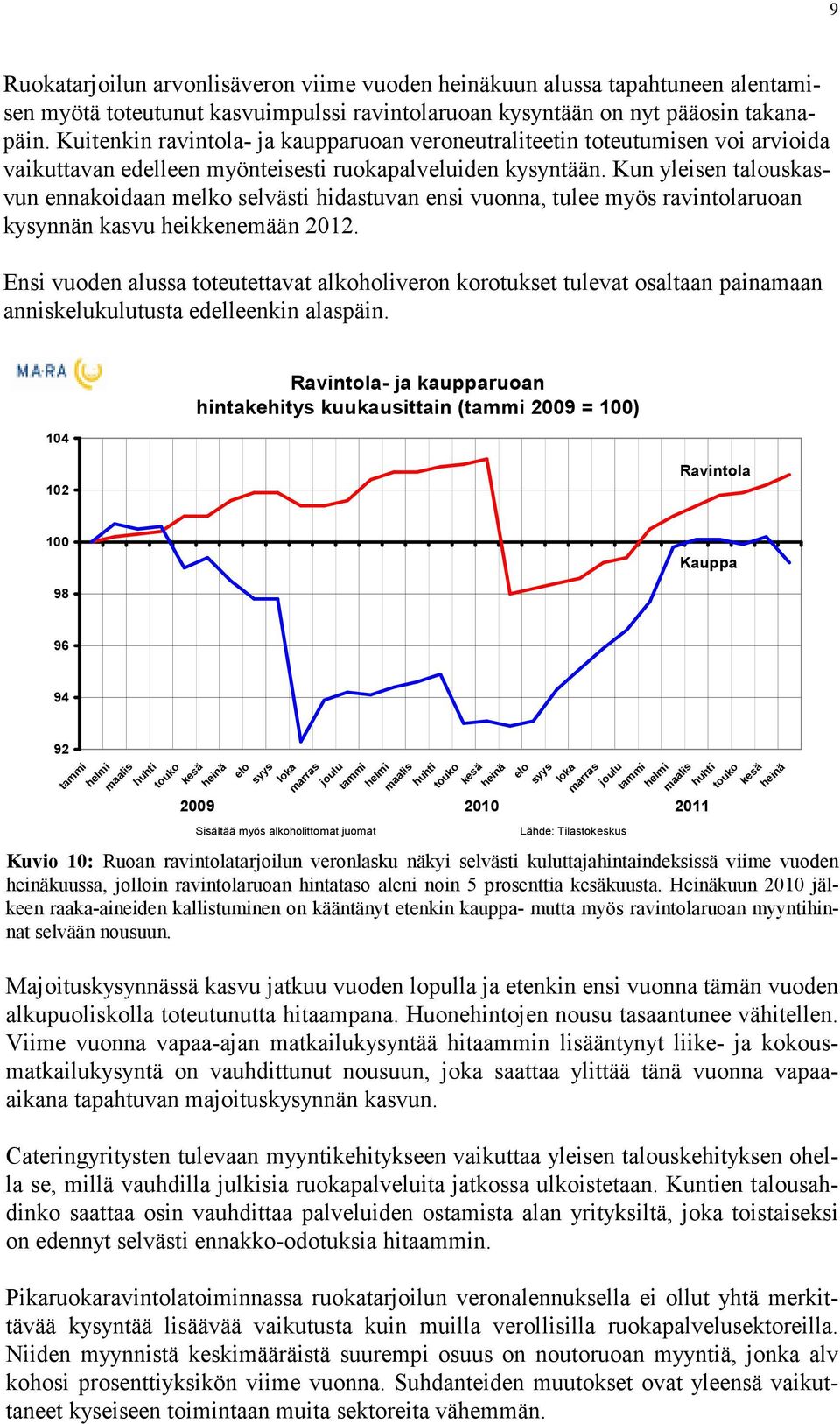 Kun yleisen talouskasvun ennakoidaan melko selvästi hidastuvan ensi vuonna, tulee myös ravintolaruoan kysynnän kasvu heikkenemään 2012.