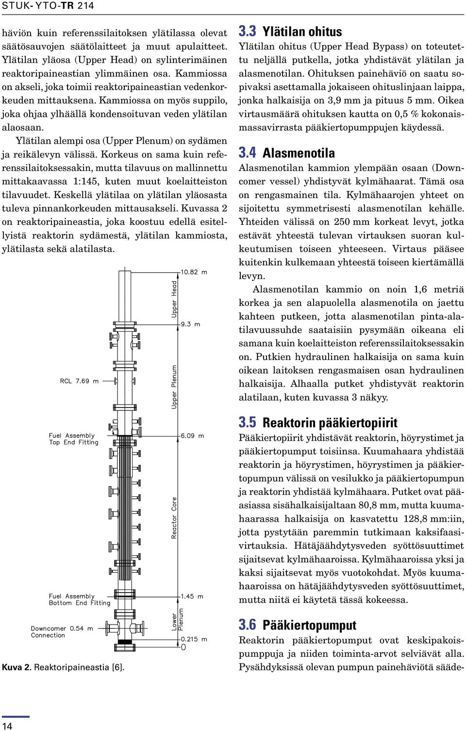 Ylätilan alempi osa (Upper Plenum) on sydämen ja reikälevyn välissä.