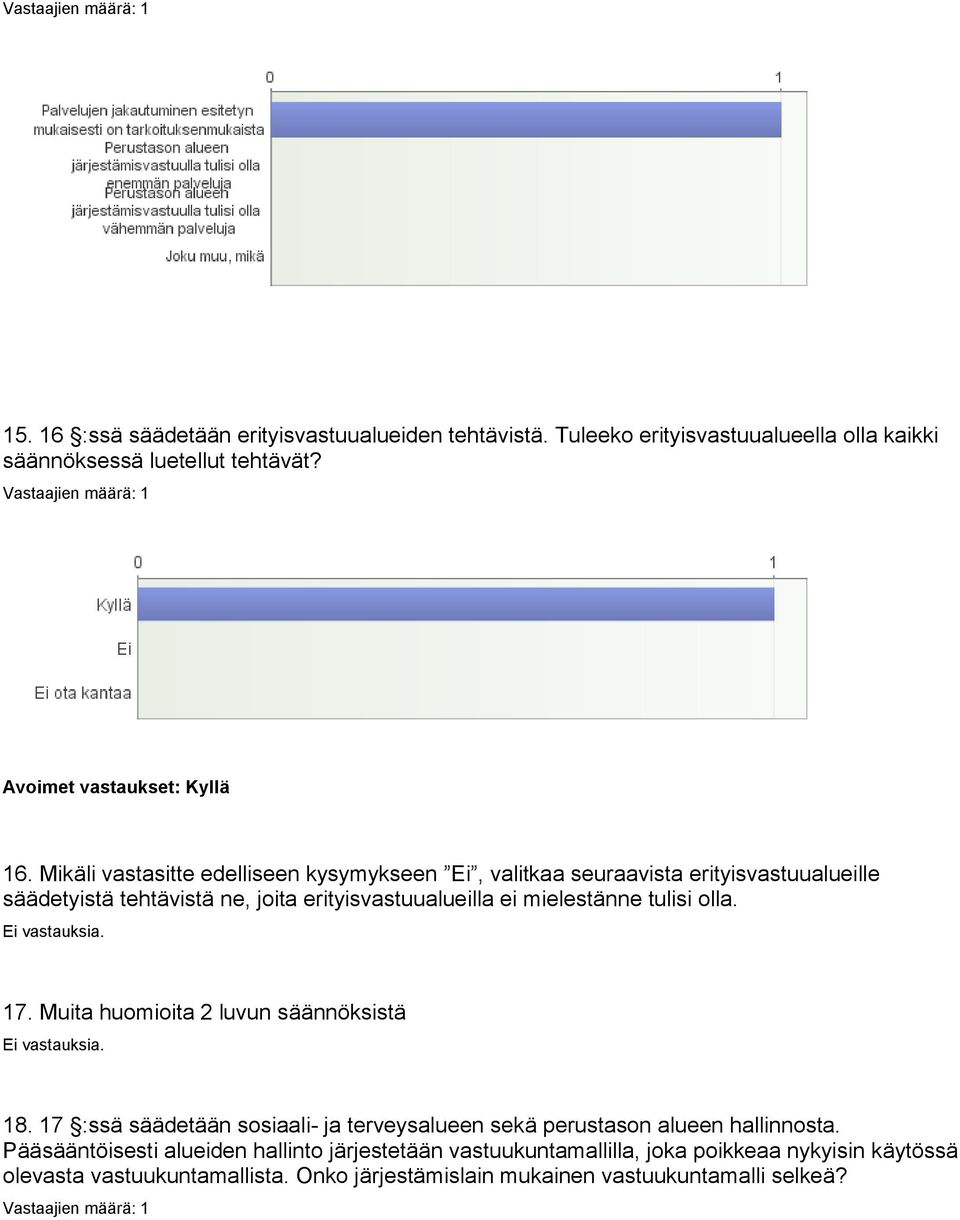 Mikäli vastasitte edelliseen kysymykseen Ei, valitkaa seuraavista erityisvastuualueille säädetyistä tehtävistä ne, joita erityisvastuualueilla ei