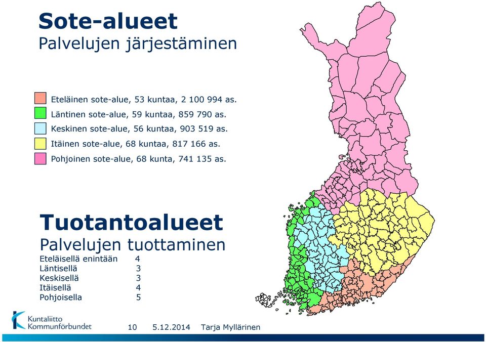 Itäinen sote-alue, 68 kuntaa, 817 166 as. Pohjoinen sote-alue, 68 kunta, 741 135 as.