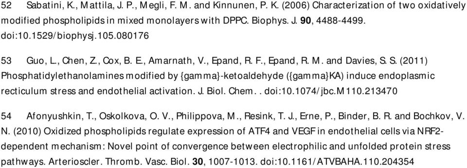 S. (2011) Phosphatidylethanolamines modified by {gamma}-ketoaldehyde ({gamma}ka) induce endoplasmic recticulum stress and endothelial activation. J. Biol. Chem.. doi:10.1074/jbc.m110.