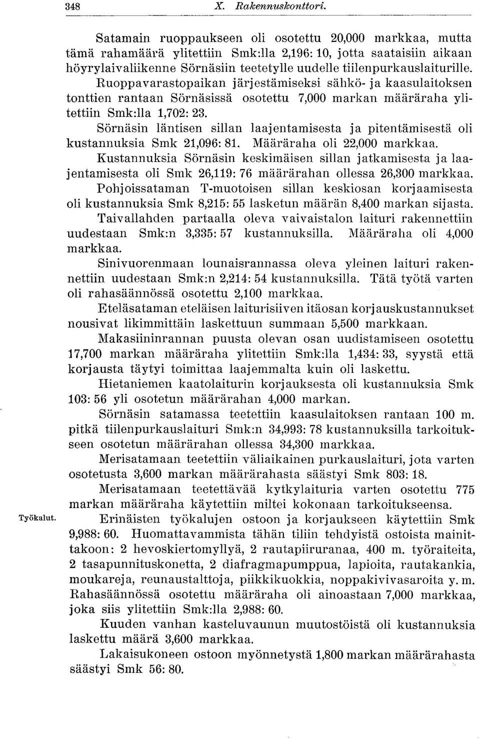 Ruoppa varastopaikan järjestämiseksi sähkö- ja kaasulaitoksen tonttien rantaan Sörnäsissä osotettu 7,000 markan määräraha ylitettiin Smk:lla 1,702: 23.