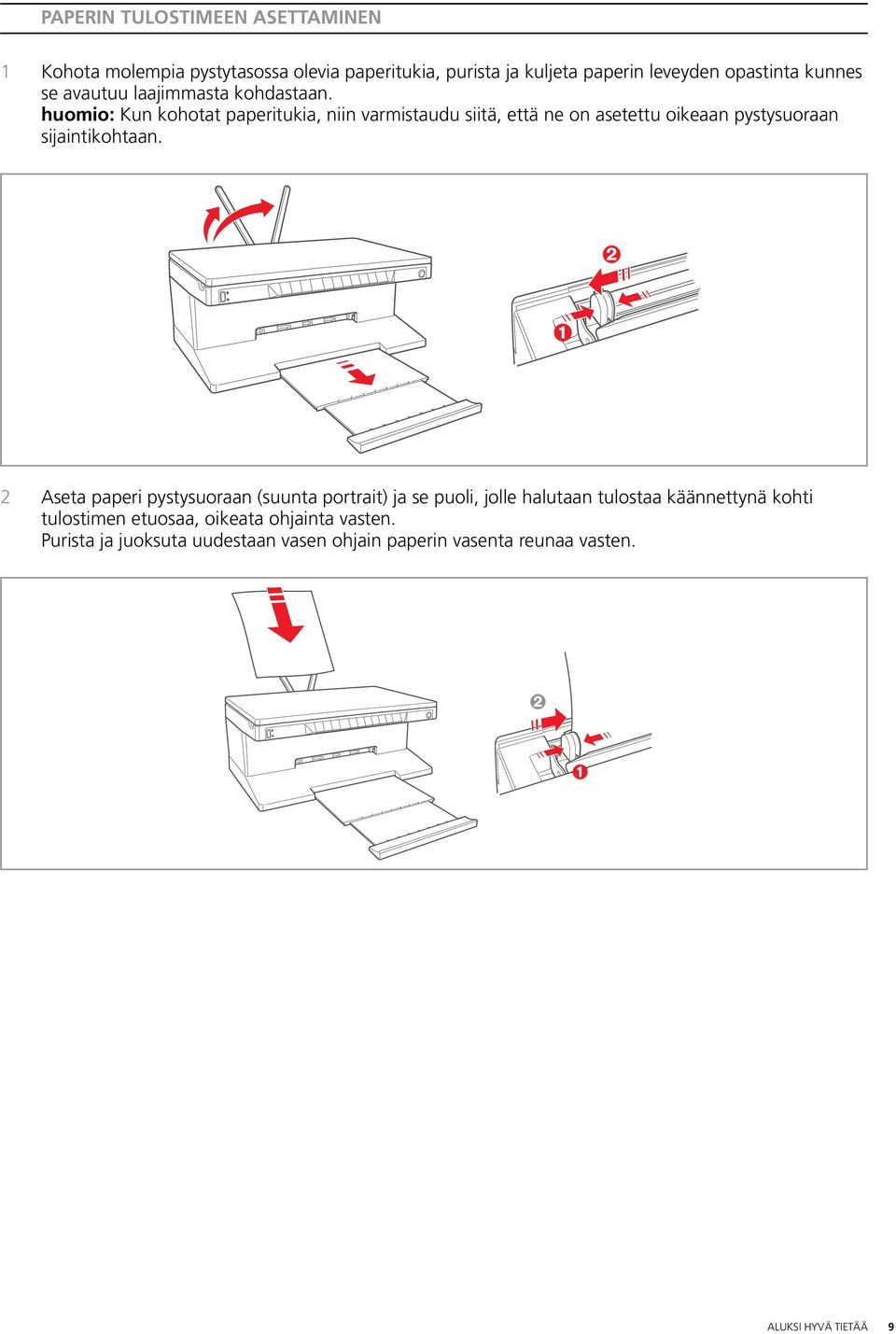 huomio: Kun kohotat paperitukia, niin varmistaudu siitä, että ne on asetettu oikeaan pystysuoraan sijaintikohtaan.