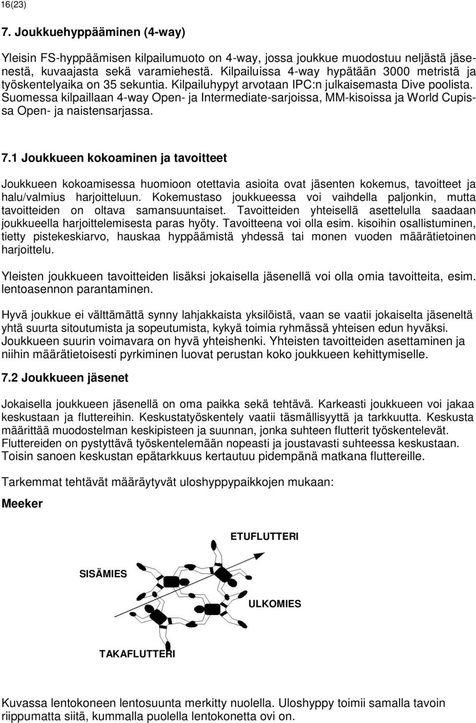 Suomessa kilpaillaan 4-way Open- ja Intermediate-sarjoissa, MM-kisoissa ja World Cupissa Open- ja naistensarjassa. 7.