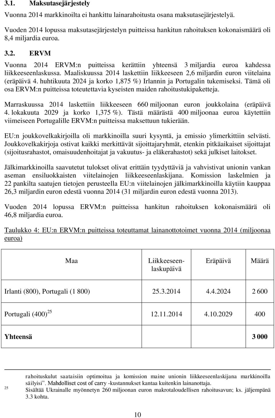 Maaliskuussa 2014 laskettiin liikkeeseen 2,6 miljardin euron viitelaina (eräpäivä 4. huhtikuuta 2024 ja korko 1,875 %) Irlannin ja Portugalin tukemiseksi.