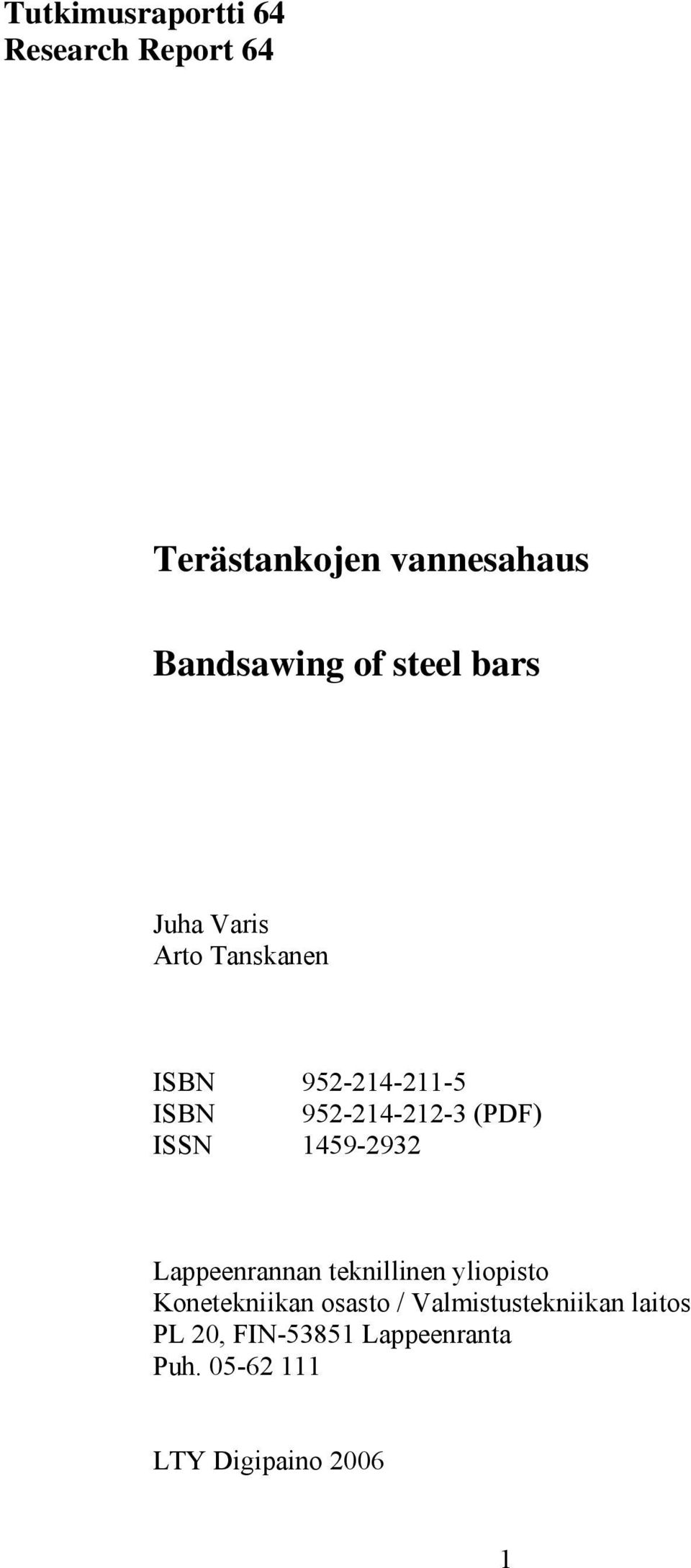 ISSN 1459-2932 Lappeenrannan teknillinen yliopisto Konetekniikan osasto /