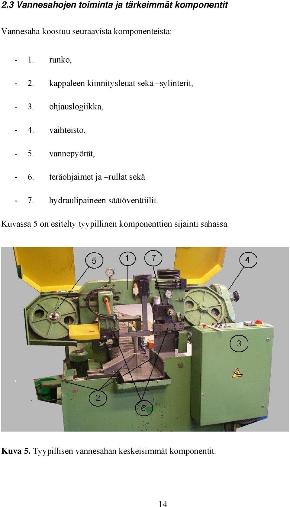 vannepyörät, - 6. teräohjaimet ja rullat sekä - 7. hydraulipaineen säätöventtiilit.