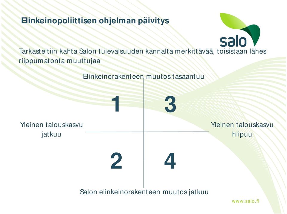 muuttujaa Elinkeinorakenteen muutos tasaantuu 1 3 Yleinen talouskasvu