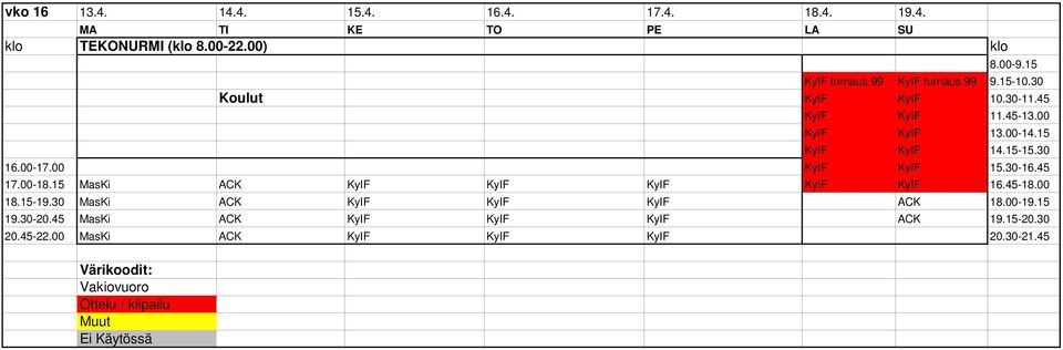 00 KyIF KyIF 13.00-14.15 KyIF KyIF 14.15-15.30 16.00-17.