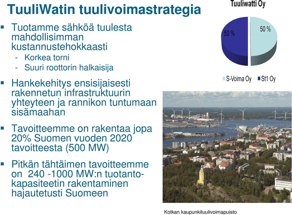 tuntumaan sisämaahan Tavoitteemme on rakentaa jopa 20% Suomen vuoden 2020 tavoitteesta (500 MW) Pitkän