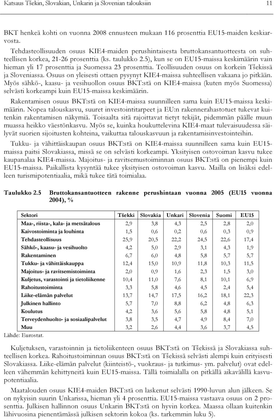 5), kun se on EU15-maissa keskimäärin vain hieman yli 17 prosenttia ja Suomessa 23 prosenttia. Teollisuuden osuus on korkein Tšekissä ja Sloveniassa.