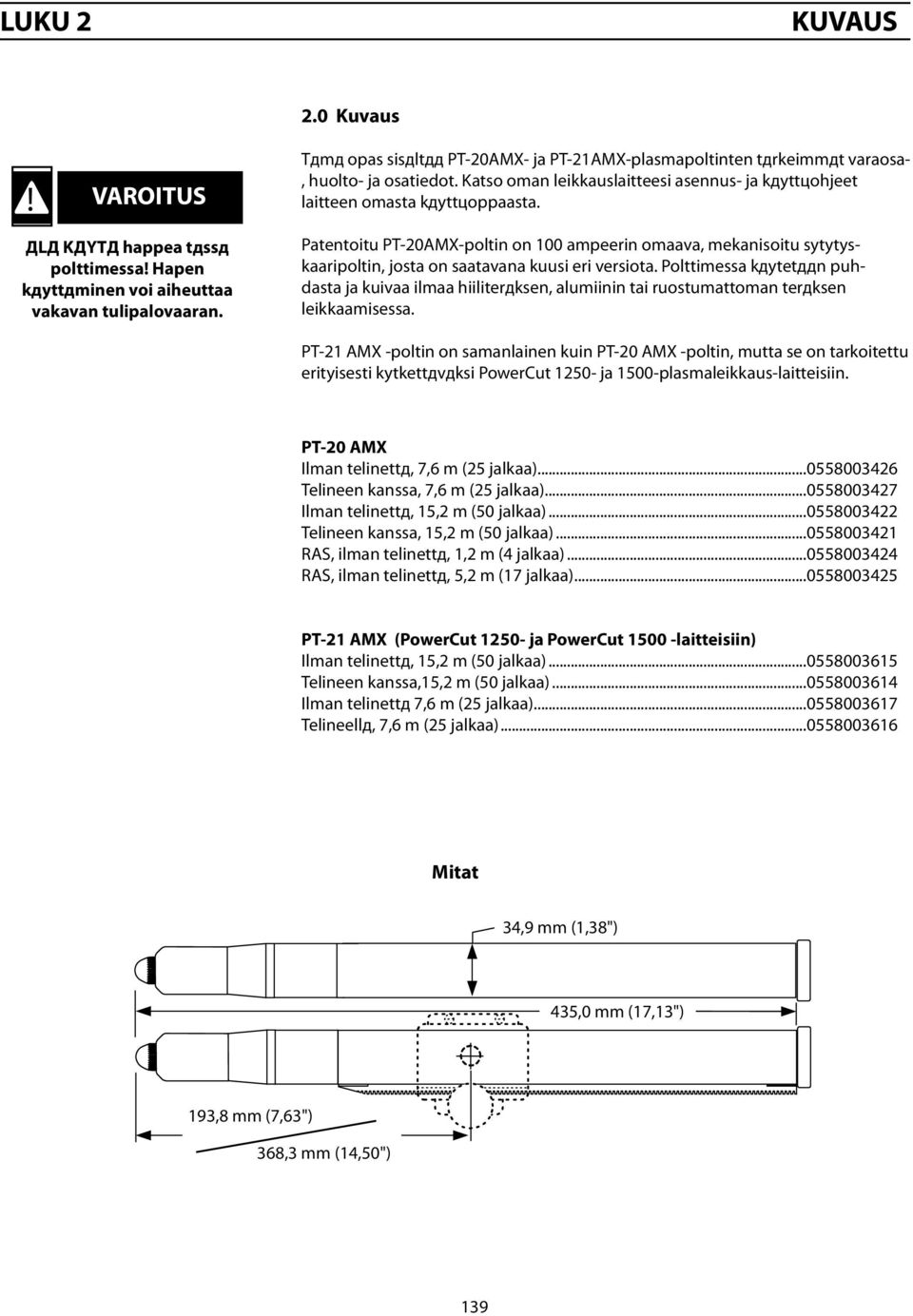 Patentoitu PT-20AMX-poltin on 100 ampeerin omaava, mekanisoitu sytytyskaaripoltin, josta on saatavana kuusi eri versiota.