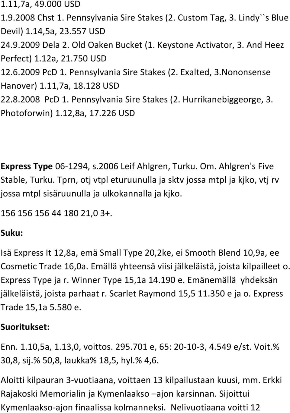 Photoforwin) 1.12,8a, 17.226 USD Express Type 06-1294, s.2006 Leif Ahlgren, Turku. Om. Ahlgren's Five Stable, Turku.