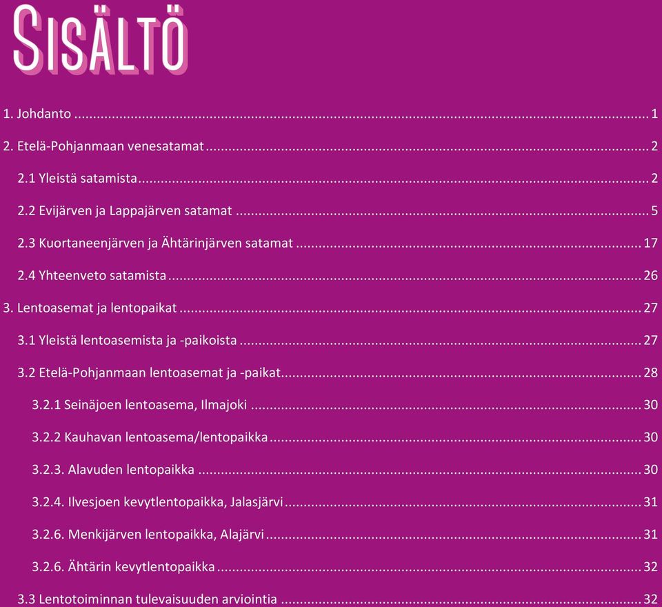 .. 27 3.2 Etelä-Pohjanmaan lentoasemat ja -paikat... 28 3.2.1 Seinäjoen lentoasema, Ilmajoki... 30 3.2.2 Kauhavan lentoasema/lentopaikka... 30 3.2.3. Alavuden lentopaikka.