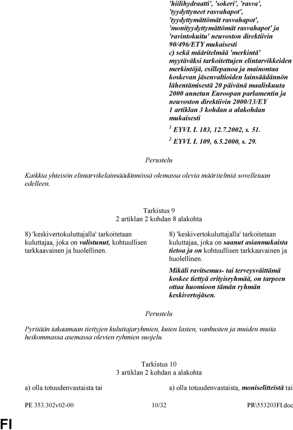 Euroopan parlamentin ja neuvoston direktiivin 2000/13/EY 1 artiklan 3 kohdan a alakohdan mukaisesti 1 EYVL L 183, 12.7.2002, s. 51. 2 EYVL L 109, 6.5.2000, s. 29.