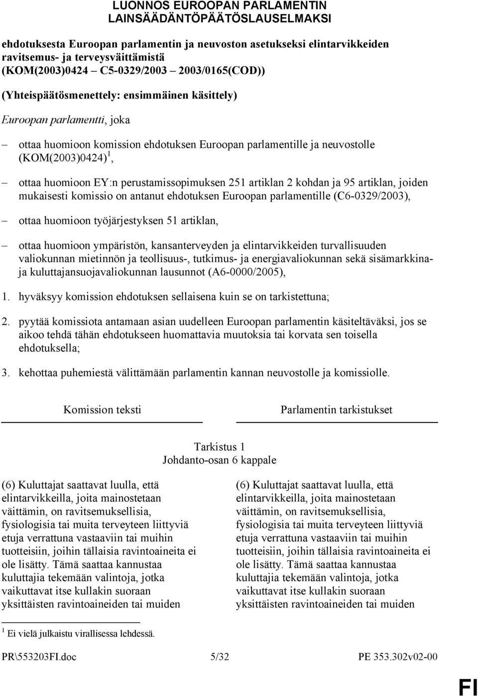 EY:n perustamissopimuksen 251 artiklan 2 kohdan ja 95 artiklan, joiden mukaisesti komissio on antanut ehdotuksen Euroopan parlamentille (C6-0329/2003), ottaa huomioon työjärjestyksen 51 artiklan,