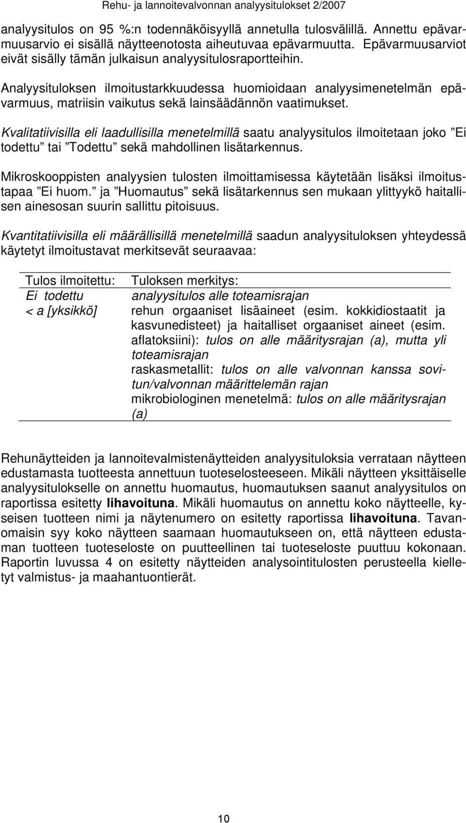 Analyysituloksen ilmoitustarkkuudessa huomioidaan analyysimenetelmän epävarmuus, matriisin vaikutus sekä lainsäädännön vaatimukset.