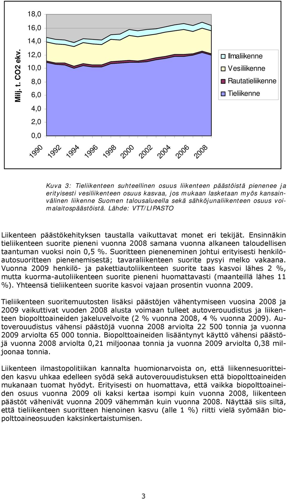 pienenee ja erityisesti vesiliikenteen osuus kasvaa, jos mukaan lasketaan myös kansainvälinen liikenne Suomen talousalueella sekä sähköjunaliikenteen osuus voimalaitospäästöistä.