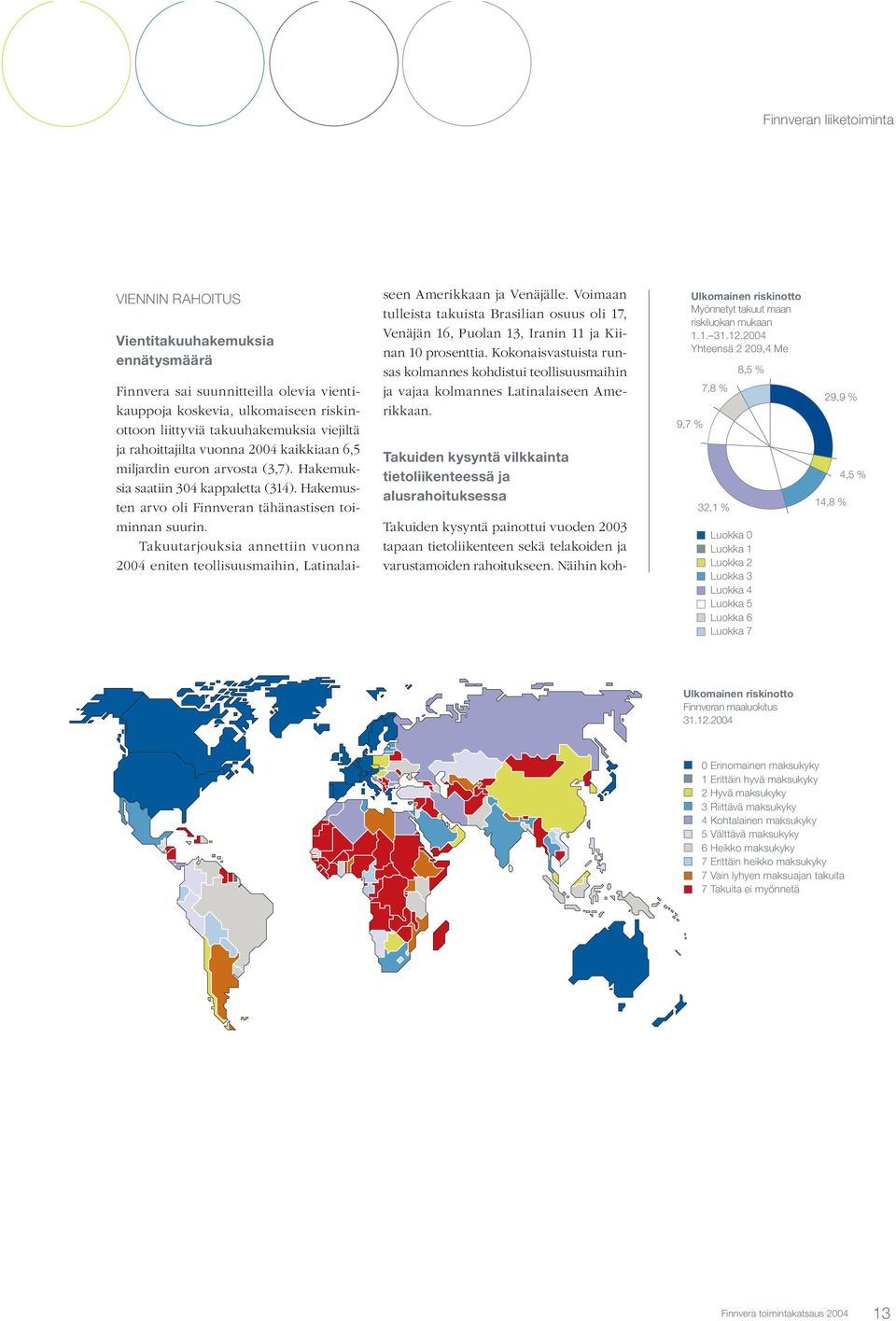 Takuutarjouksia annettiin vuonna 2004 eniten teollisuusmaihin, Latinalaiseen Amerikkaan ja Venäjälle.