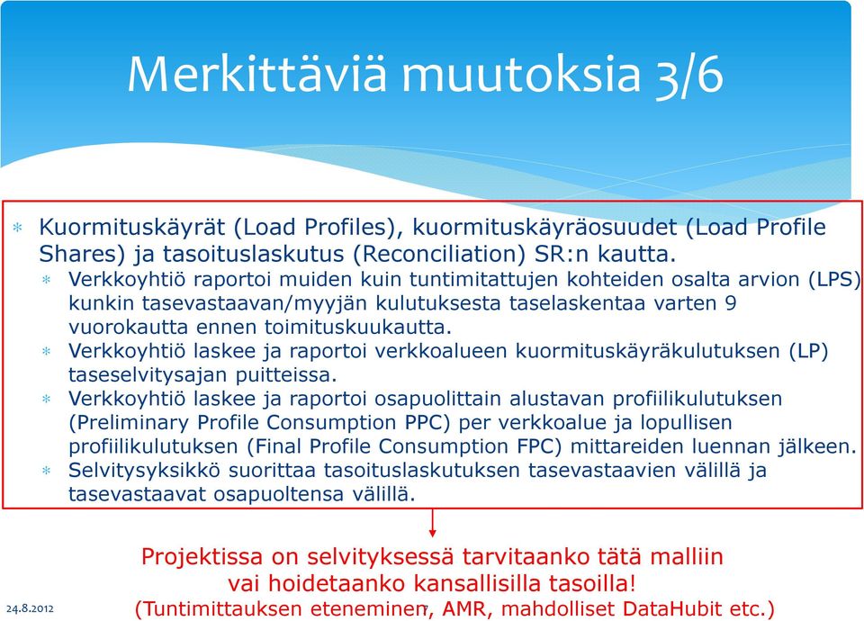 Verkkoyhtiö laskee ja raportoi verkkoalueen kuormituskäyräkulutuksen (LP) taseselvitysajan puitteissa.