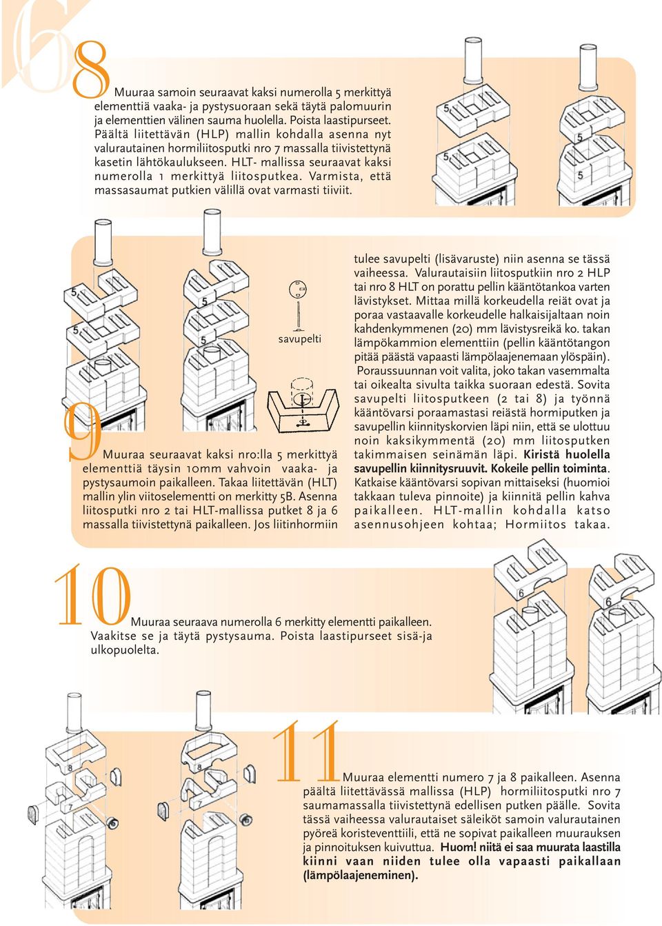 HLT- mallissa seuraavat kaksi numerolla 1 merkittyä liitosputkea. Varmista, että massasaumat putkien välillä ovat varmasti tiiviit.