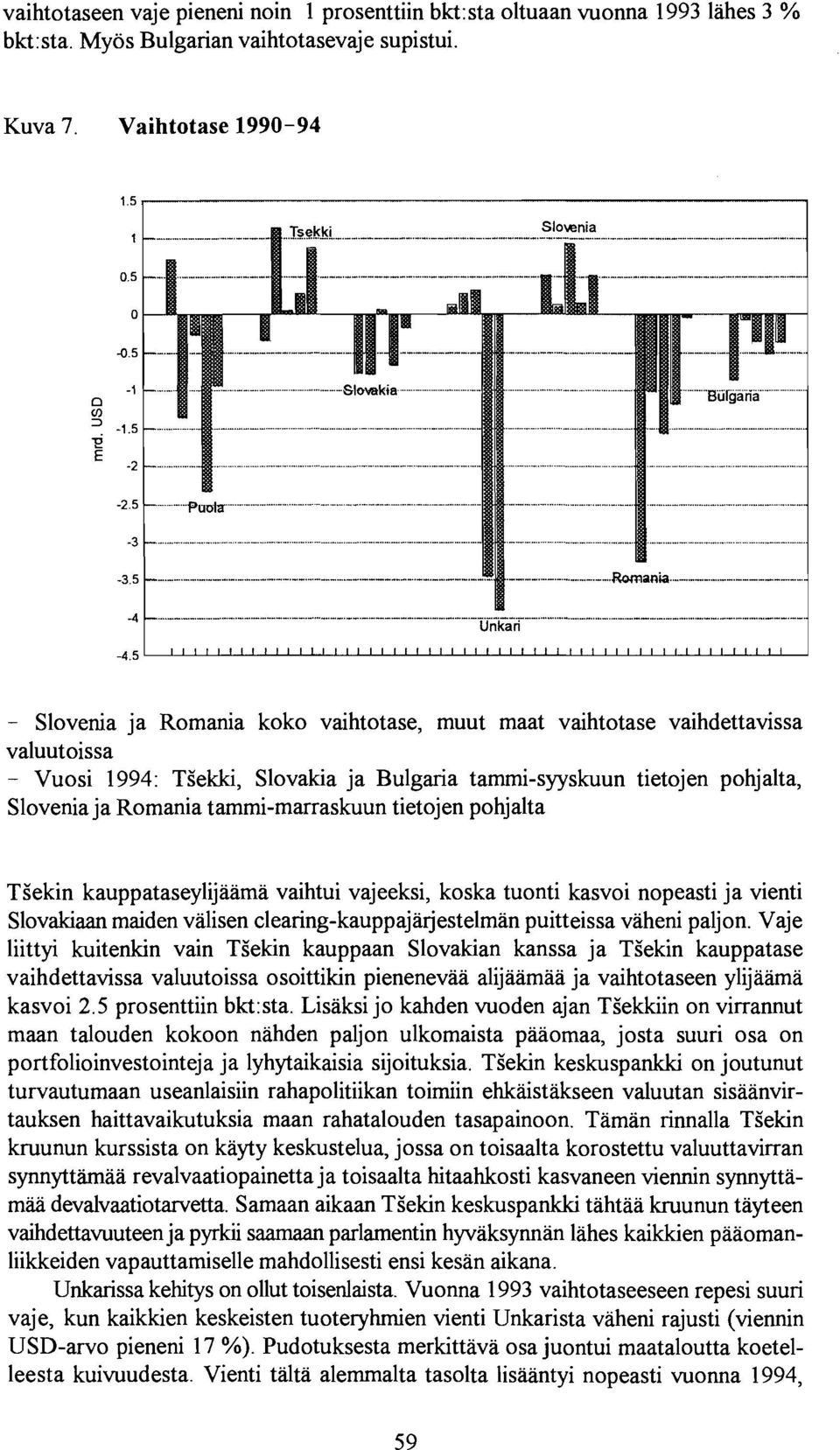 5 - Slovenia ja Romania koko vaihtotase, muut maat vaihtotase vaihdettavissa valuutoissa - Vuosi 1994: Tsekki, Slovakia ja Bulgaria tammi-syyskuun tietojen pohjalta, Slovenia ja Romania