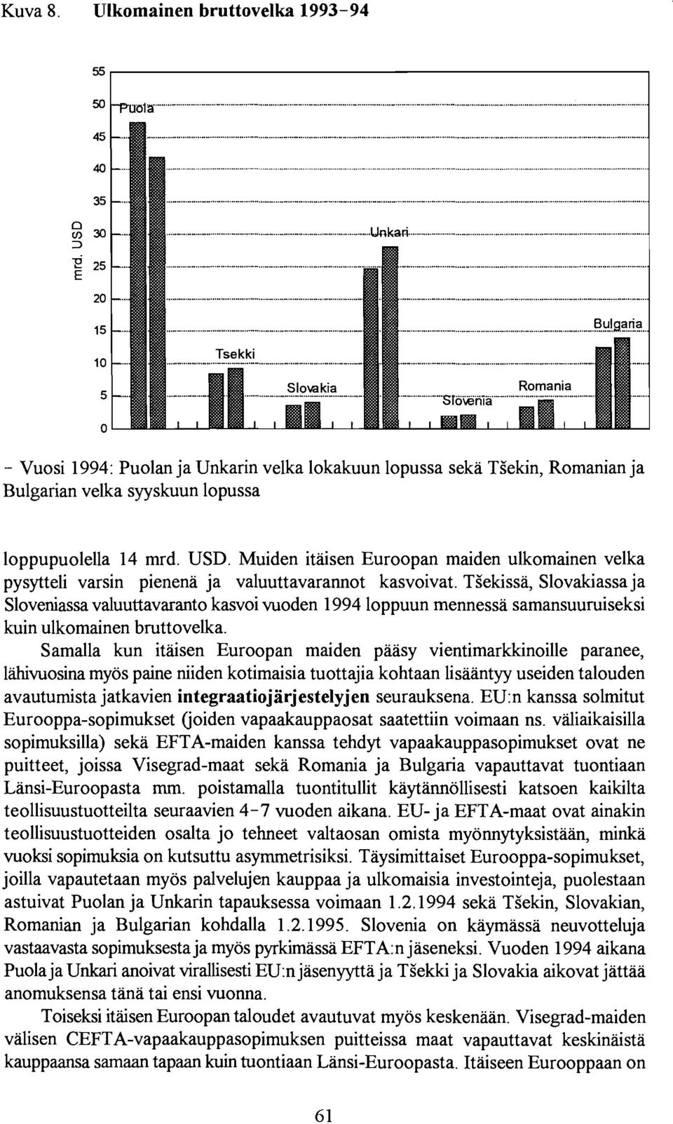 Muiden itaisen Euroopan maiden ulkomainen ve1ka pysytteli varsin pienena ja valuuttavarannot kasvoivat.
