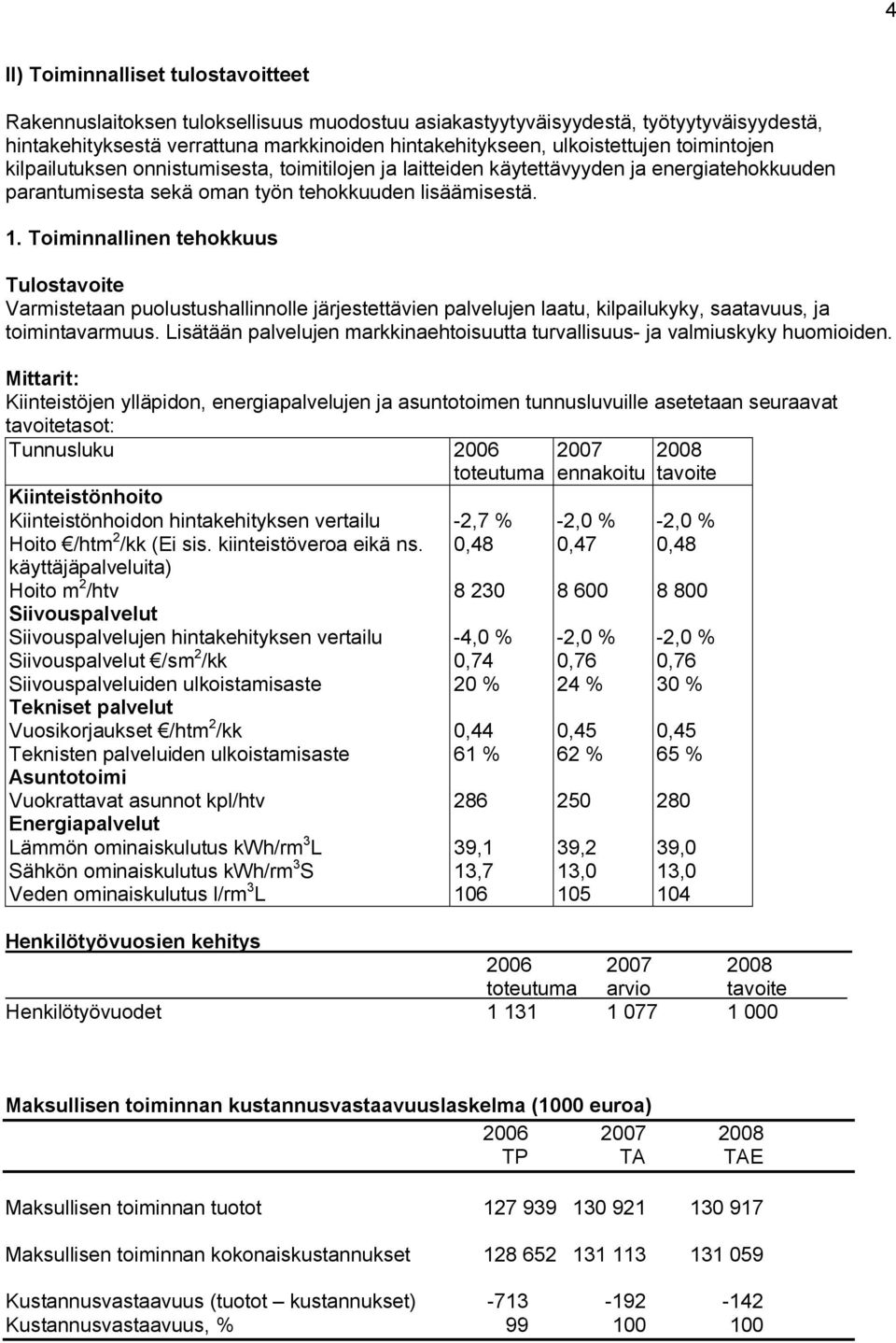 Toiminnallinen tehokkuus Tulostavoite Varmistetaan puolustushallinnolle järjestettävien palvelujen laatu, kilpailukyky, saatavuus, ja toimintavarmuus.