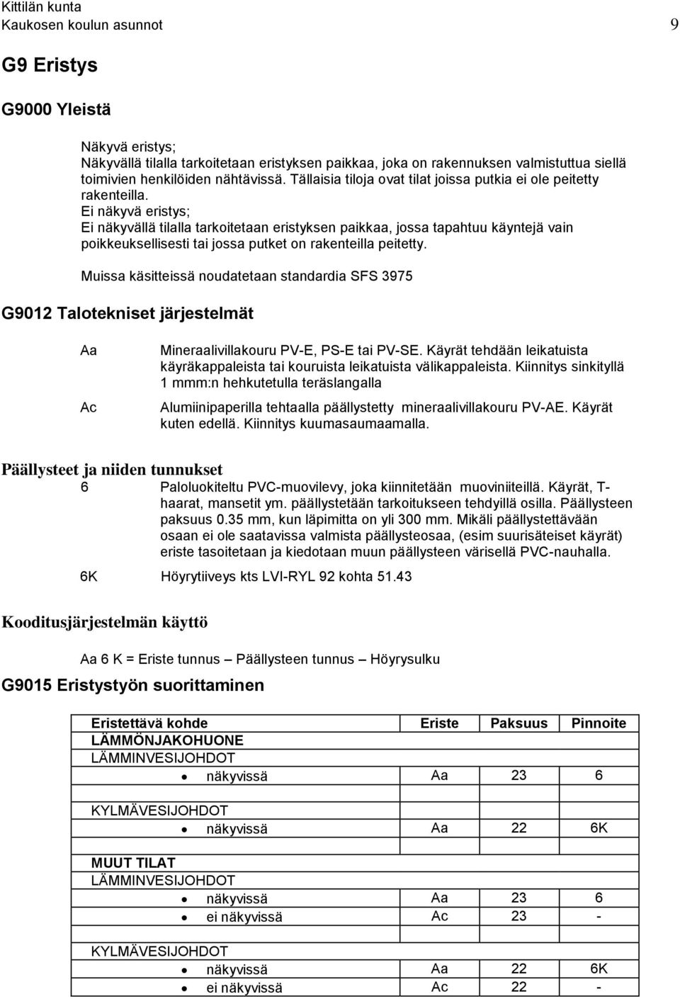 Ei näkyvä eristys; Ei näkyvällä tilalla tarkoitetaan eristyksen paikkaa, jossa tapahtuu käyntejä vain poikkeuksellisesti tai jossa putket on rakenteilla peitetty.