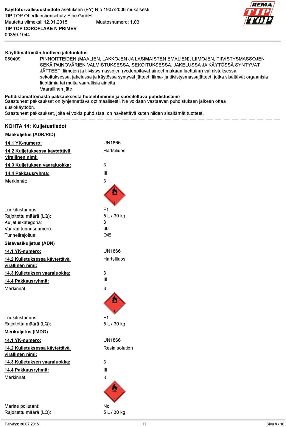 sisältävät orgaanisia liuottimia tai muita vaarallisia aineita Vaarallinen jäte.
