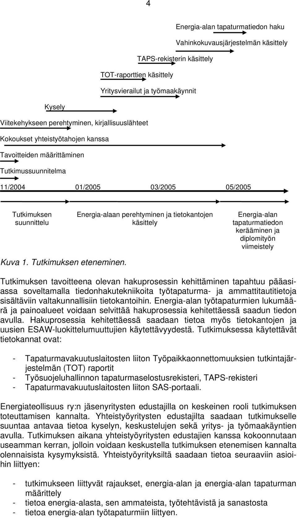 tietokantojen käsittely Energia-alan tapaturmatiedon kerääminen ja diplomityön viimeistely Kuva 1. Tutkimuksen eteneminen.
