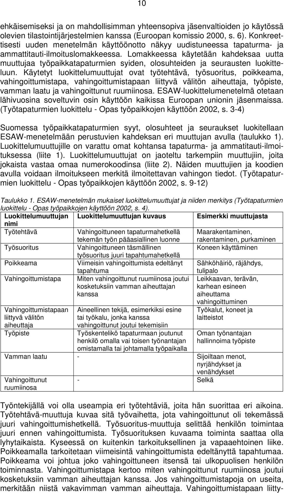 Lomakkeessa käytetään kahdeksaa uutta muuttujaa työpaikkatapaturmien syiden, olosuhteiden ja seurausten luokitteluun.