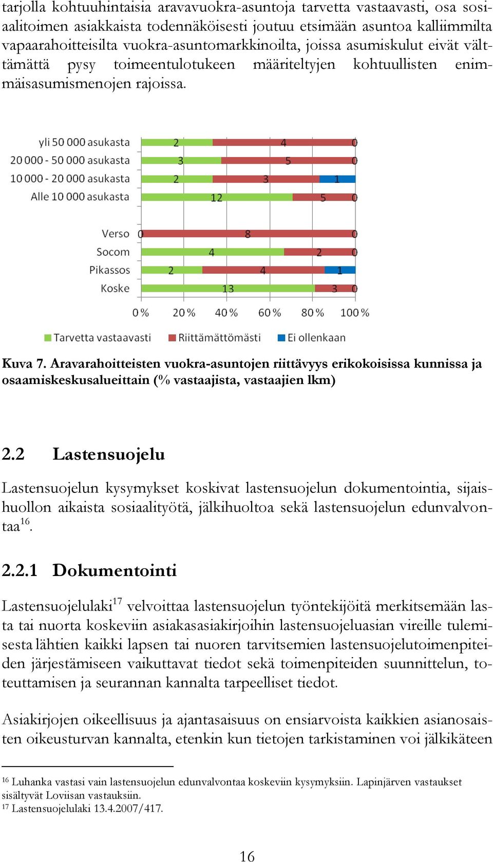 Aravarahoitteisten vuokra-asuntojen riittävyys erikokoisissa kunnissa ja osaamiskeskusalueittain (% vastaajista, vastaajien lkm) 2.