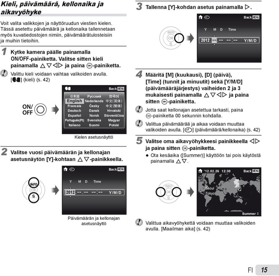 Valitse sitten kieli painamalla FGHI ja paina A-painiketta. Valittu kieli voidaan vaihtaa valikoiden avulla. [W] (kieli) (s.