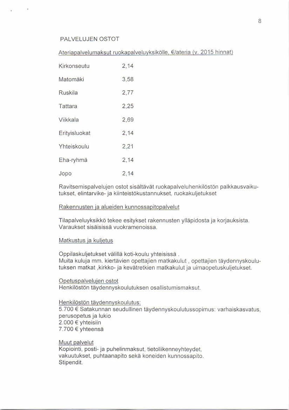 eluhenkilöstön palkkausvaikutukset. elintarv ike-ja kiinteistökustannukset.