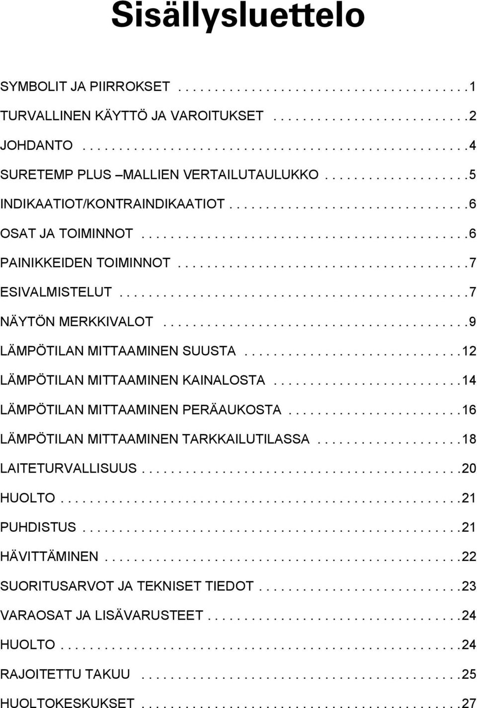 ...............................................7 NÄYTÖN MERKKIVALOT..........................................9 LÄMPÖTILAN MITTAAMINEN SUUSTA..............................12 LÄMPÖTILAN MITTAAMINEN KAINALOSTA.