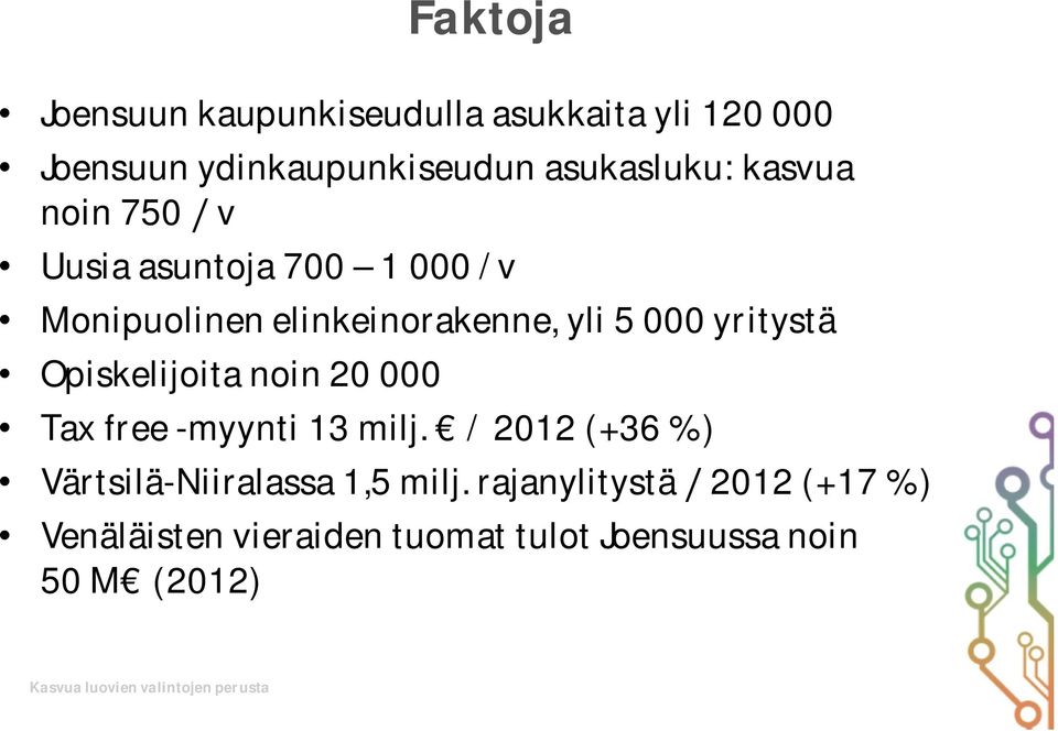 noin 20 000 Tax free -myynti 13 milj. / 2012 (+36 %) Värtsilä-Niiralassa 1,5 milj.
