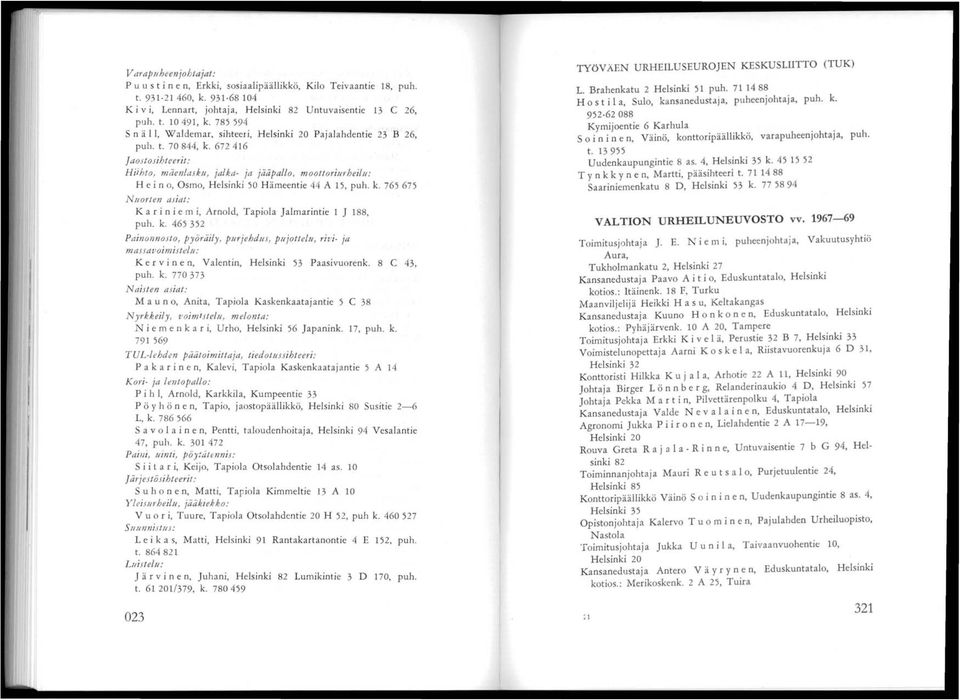 k 765675 Nuorten asiat: K ari n i em i, Arnold, Tapiola Jalmarintie 1 J 188, puh. k.