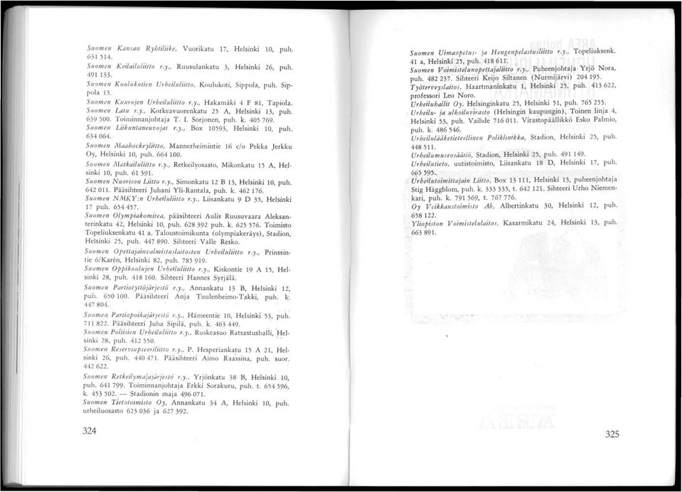 639 500. Toiminnanjohtaja T. I. Sorjonen, puh. k. 405 769. Suomen Liikrtntanellvojat r.y., Box 10593, Helsinki 10, puh. 634064.