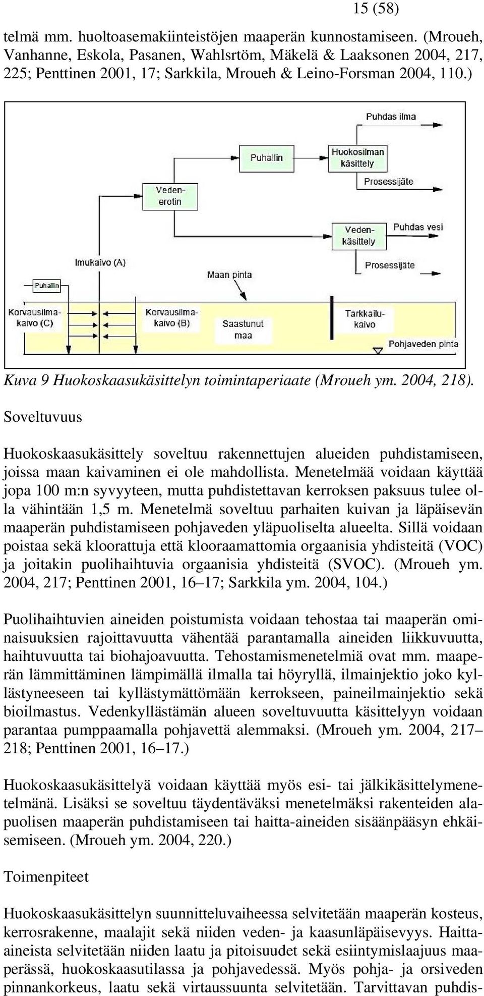 ) Kuva 9 Huokoskaasukäsittelyn toimintaperiaate (Mroueh ym. 2004, 218). Soveltuvuus Huokoskaasukäsittely soveltuu rakennettujen alueiden puhdistamiseen, joissa maan kaivaminen ei ole mahdollista.