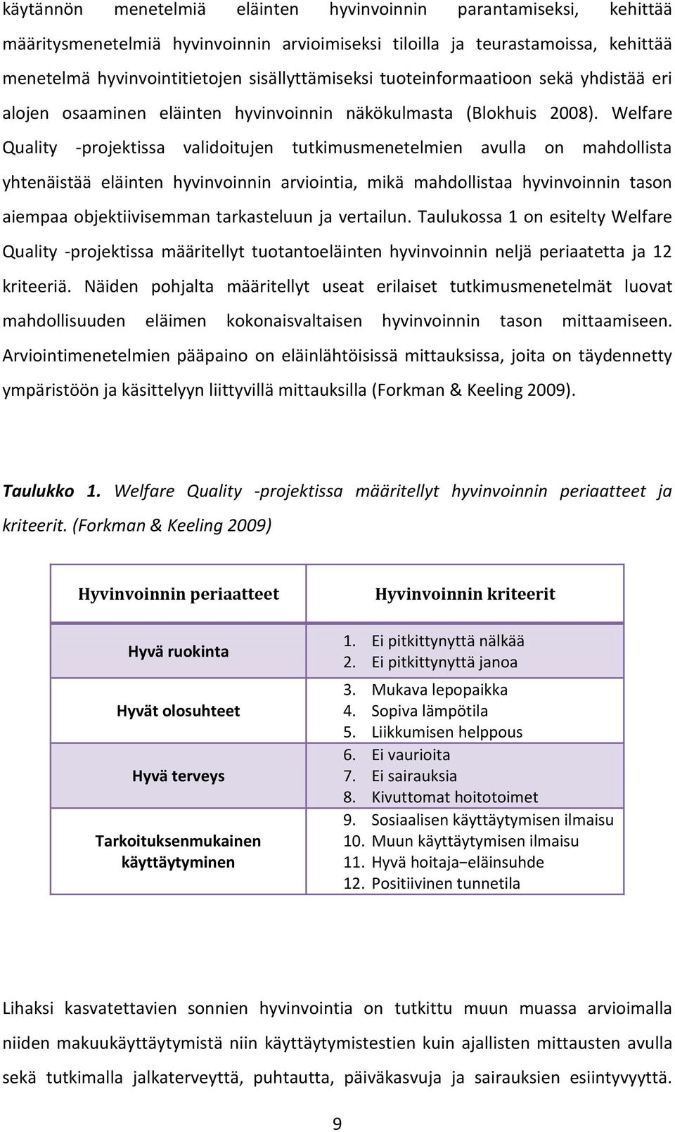 Welfare Quality -projektissa validoitujen tutkimusmenetelmien avulla on mahdollista yhtenäistää eläinten hyvinvoinnin arviointia, mikä mahdollistaa hyvinvoinnin tason aiempaa objektiivisemman