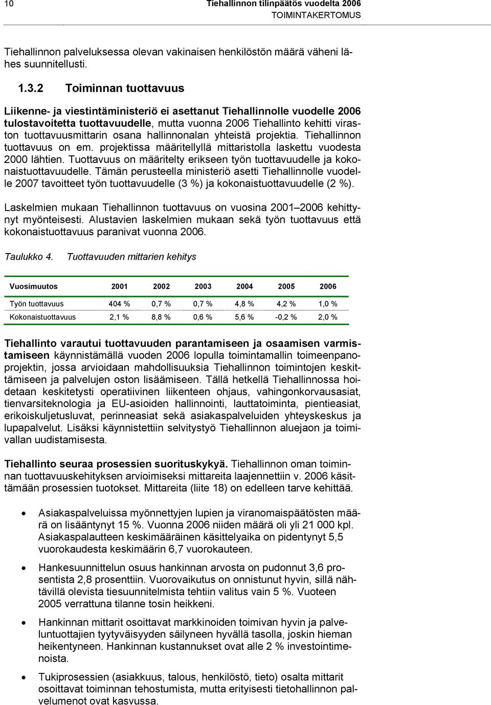 osana hallinnonalan yhteistä projektia. Tiehallinnon tuottavuus on em. projektissa määritellyllä mittaristolla laskettu vuodesta 2000 lähtien.