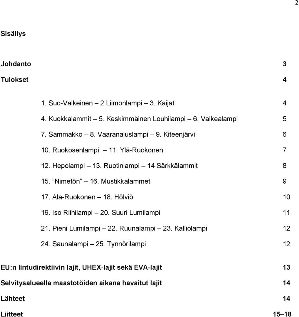 Mustikkalammet 9 17. Ala-Ruokonen 18. Hölviö 10 19. Iso Riihilampi 20. Suuri Lumilampi 11 21. Pieni Lumilampi 22. Ruunalampi 23. Kalliolampi 12 24.