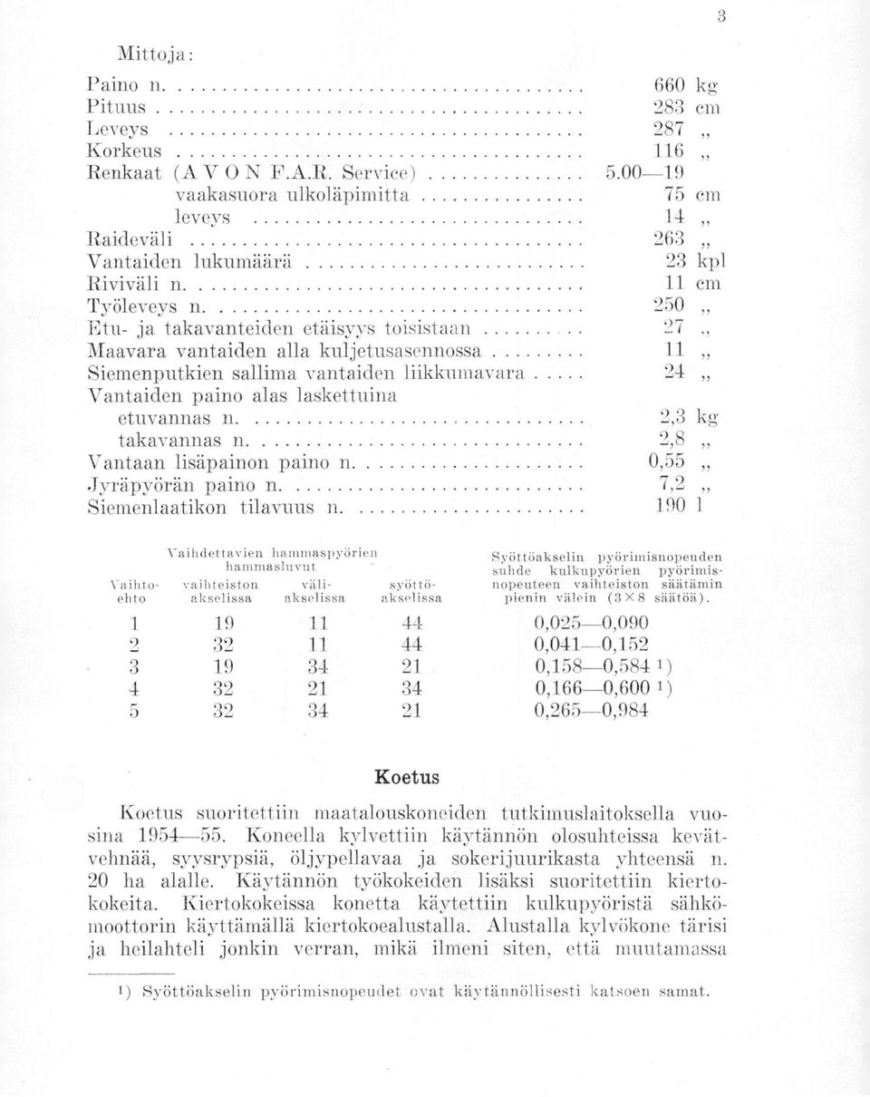 250 Etu- ja takavanteiden etäisyys toisistaan 27 Maavara vantaiden alla kuljetusasennossa 11 Siemenputkien sallima vantaiden liikkumavara 24 Vantaiden paino alas laskettuina etuvannas n 2,3 kg