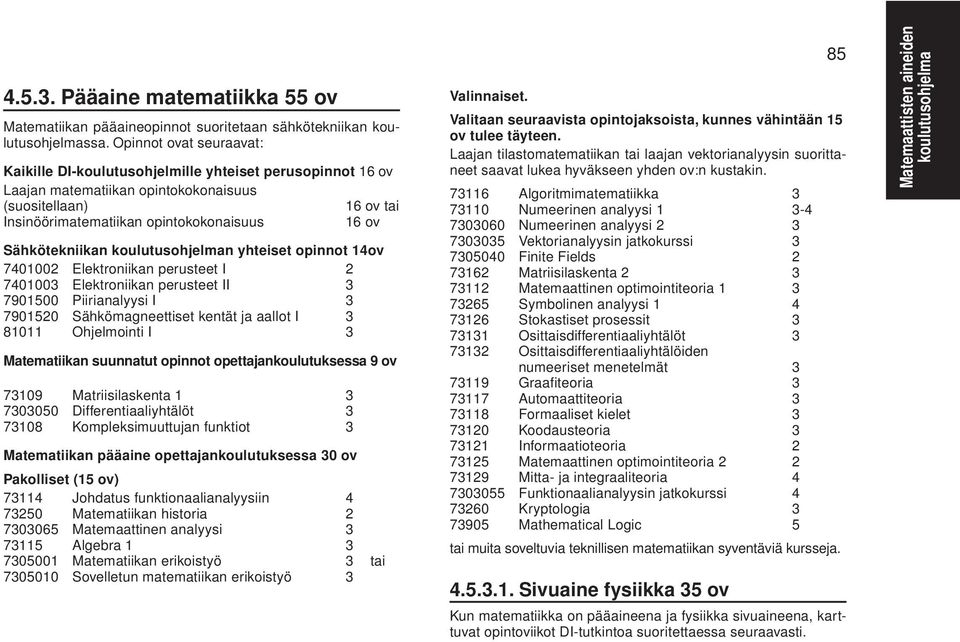 Sähkötekniikan n yhteiset opinnot 14ov 7401002 Elektroniikan perusteet I 2 7401003 Elektroniikan perusteet II 3 7901500 Piirianalyysi I 3 7901520 Sähkömagneettiset kentät ja aallot I 3 81011