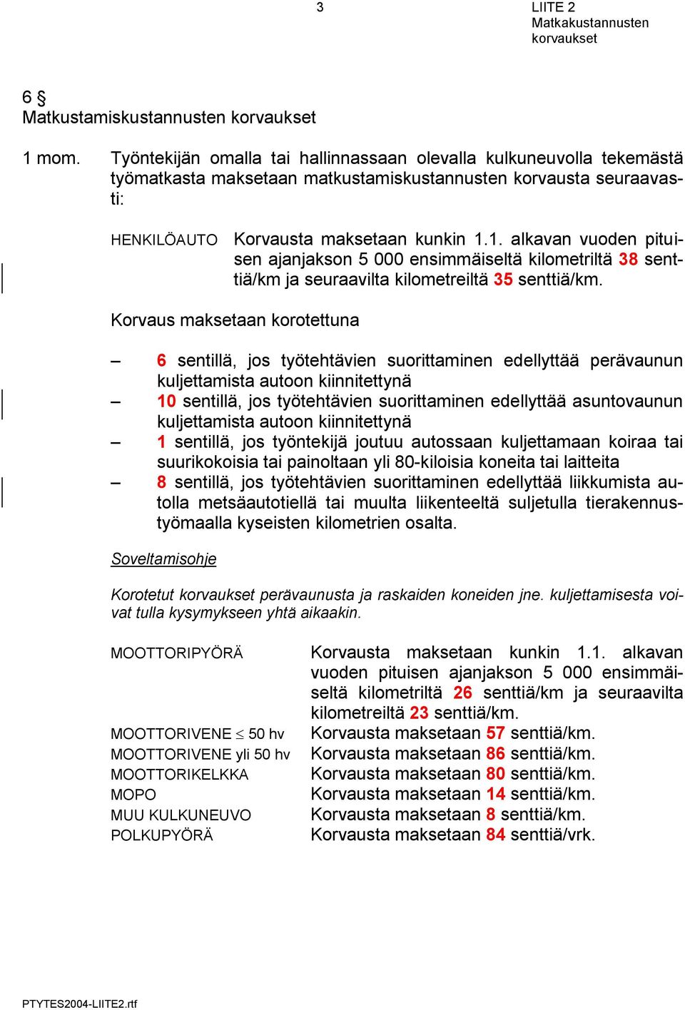 1. alkavan vuoden pituisen ajanjakson 5 000 ensimmäiseltä kilometriltä 38 senttiä/km ja seuraavilta kilometreiltä 35 senttiä/km.