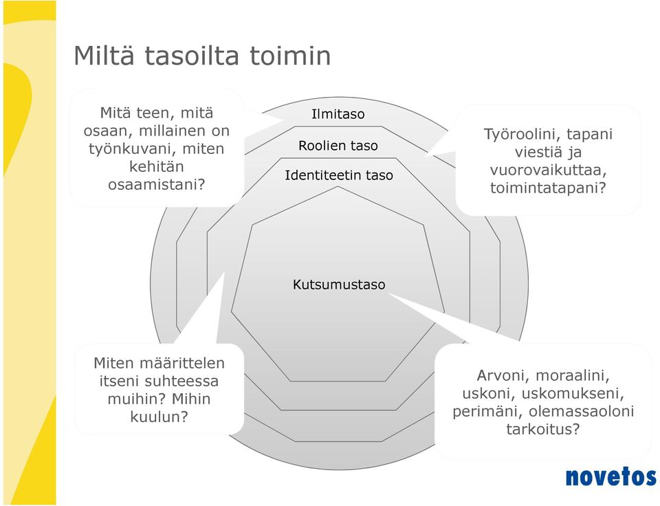 Ilmitaso Roolien taso Identiteetin taso Työroolini, tapani viestiä ja vuorovaikuttaa,