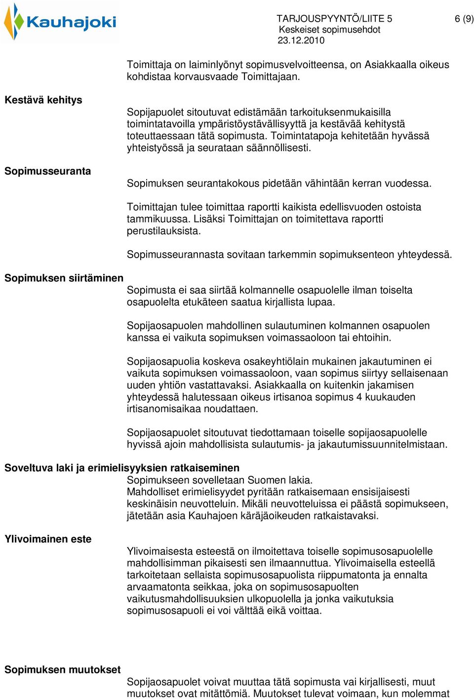 Toimintatapoja kehitetään hyvässä yhteistyössä ja seurataan säännöllisesti. Sopimuksen seurantakokous pidetään vähintään kerran vuodessa.