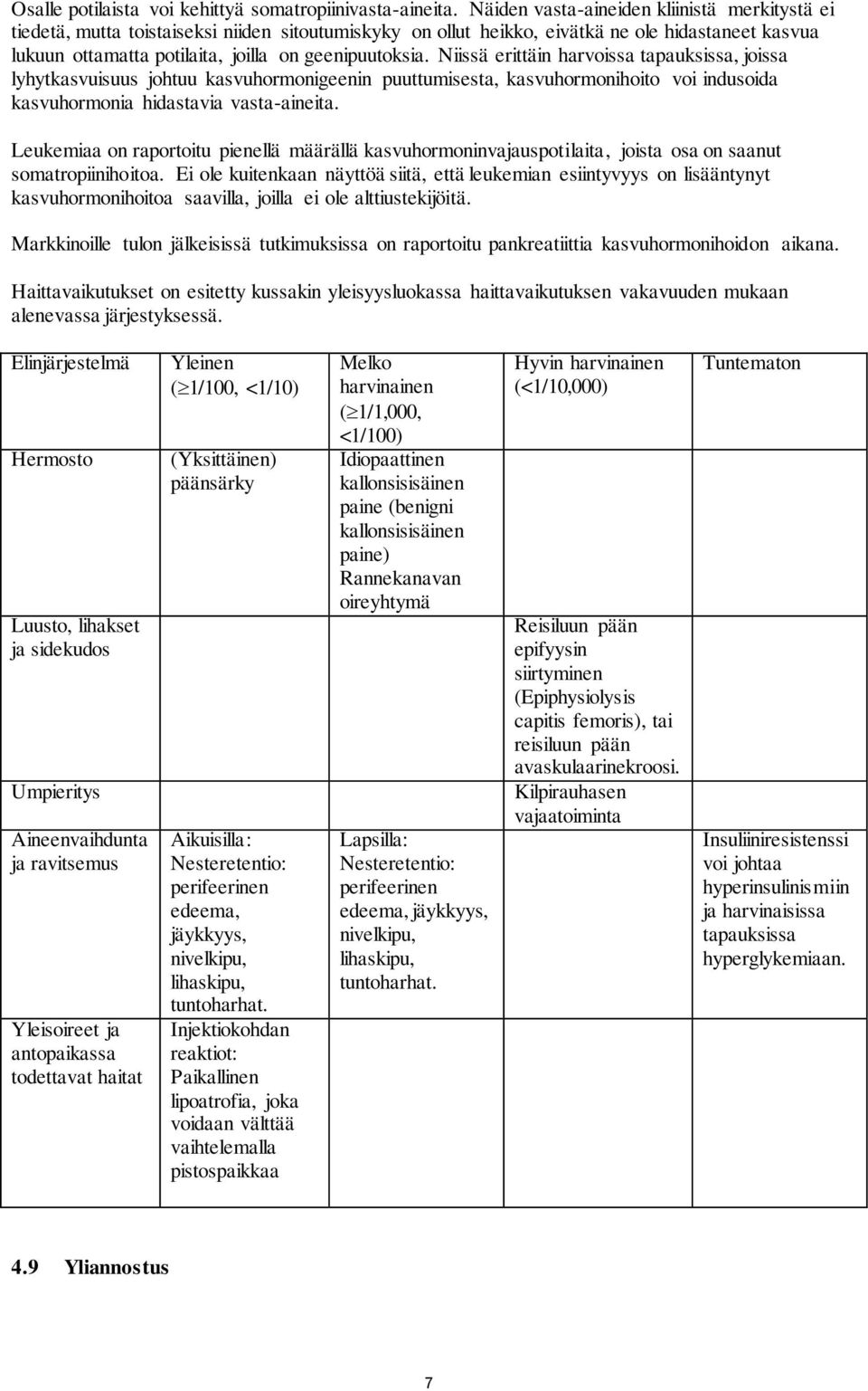 Niissä erittäin harvoissa tapauksissa, joissa lyhytkasvuisuus johtuu kasvuhormonigeenin puuttumisesta, kasvuhormonihoito voi indusoida kasvuhormonia hidastavia vasta-aineita.