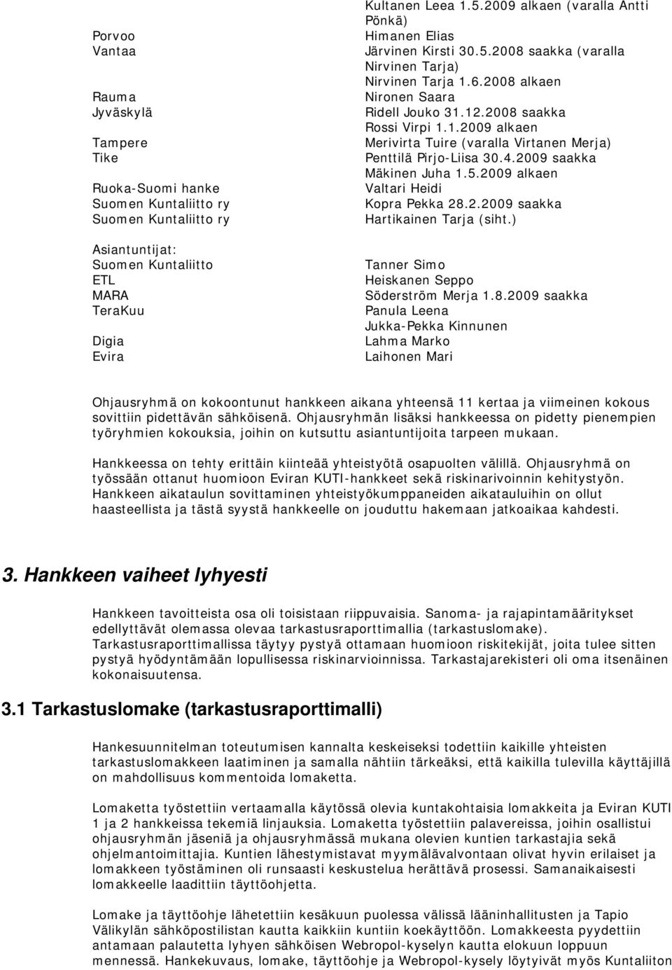 4.2009 saakka Mäkinen Juha 1.5.2009 alkaen Valtari Heidi Kopra Pekka 28.